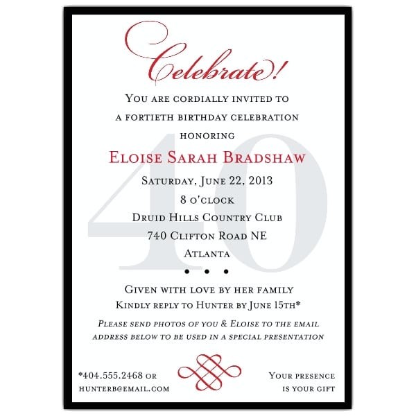 40th Birthday Invitation Wording for Man 40th Birthday Invitation Template for Men