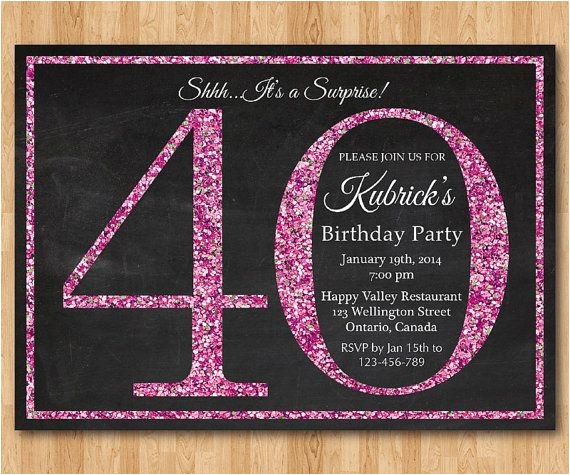40th Birthday Invitations Female 40th Birthday Invitation for Women Pink Glitter by