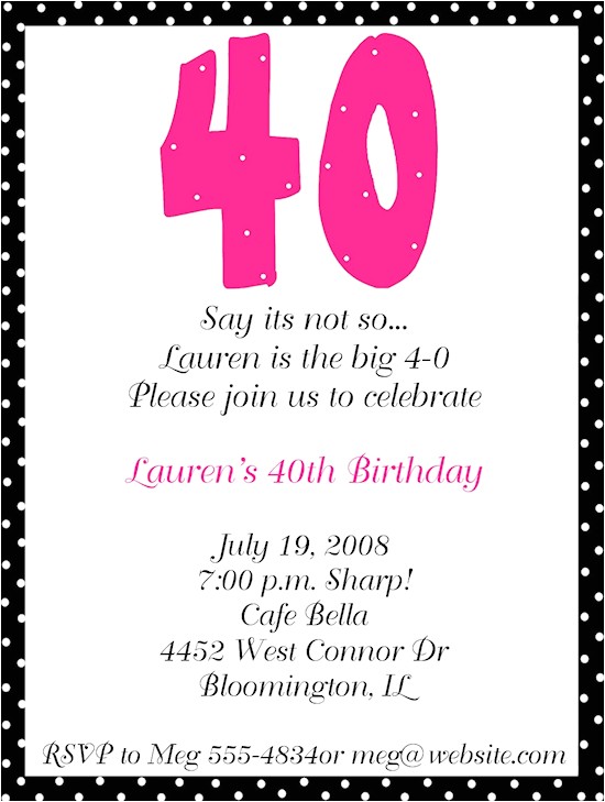 40th Birthday Invite Wording for Her 40th Birthday Party Invitations