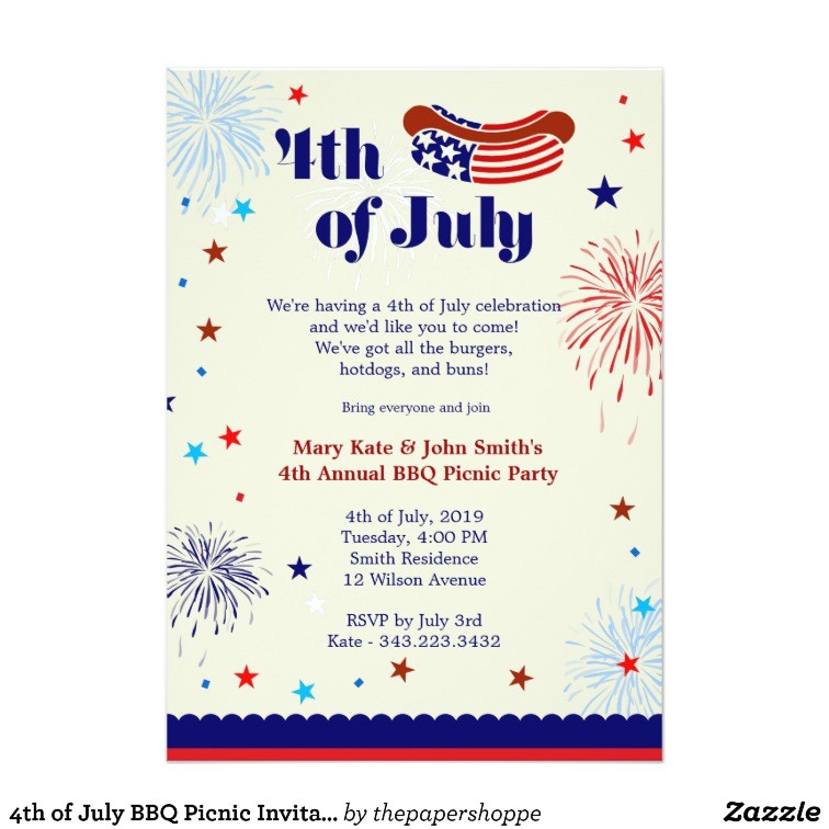 4th Of July Party Invite Template 4th Of July Bbq Picnic Invitation Party