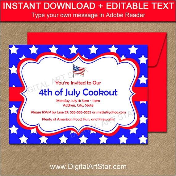 4th Of July Party Invite Template Fourth Of July Invitations July 4th Invitations