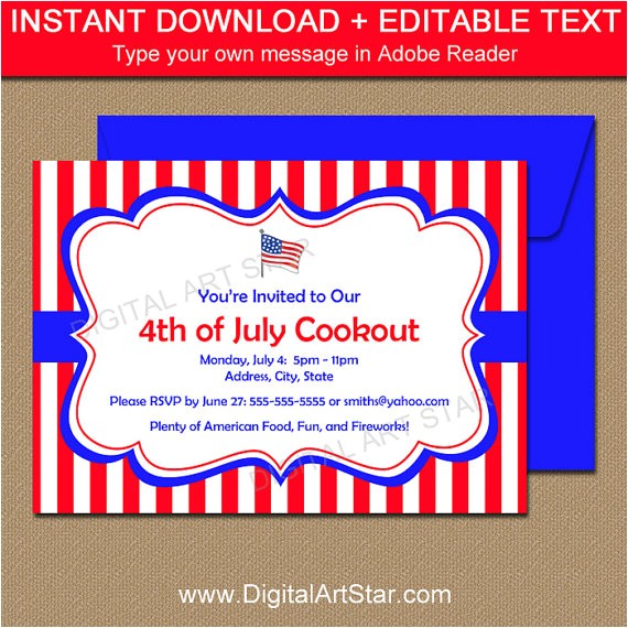 4th Of July Party Invite Template Printable 4th Of July Invitation Template July 4th