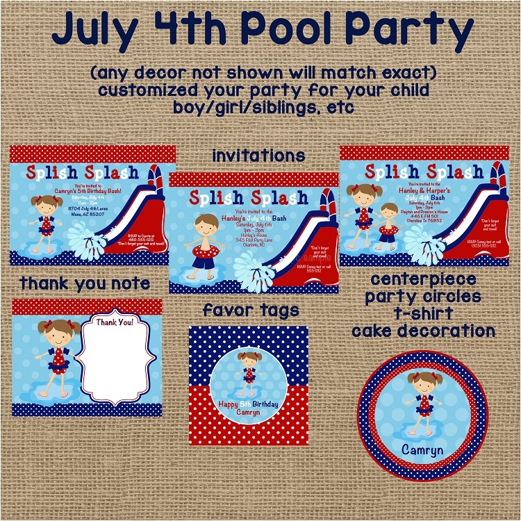 4th Of July Pool Party Invite 4th Of July Pool Party Invitations Twins Siblings