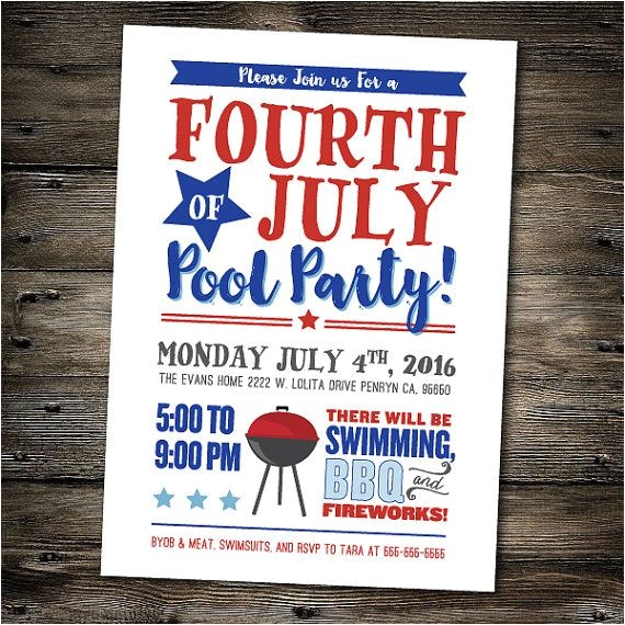 4th Of July Pool Party Invite Fourth Of July Party Invitation July 4th Pool Party Bbq