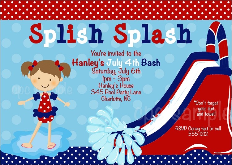 4th Of July Pool Party Invite July 4th Pool Party Birthday Invitation