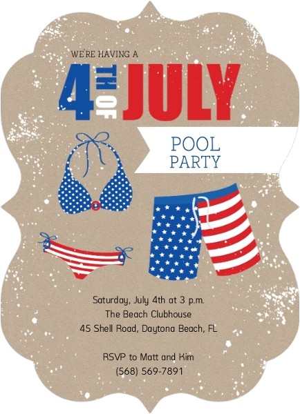 4th Of July Pool Party Invite Kraft 4th July Pool Party Invitation