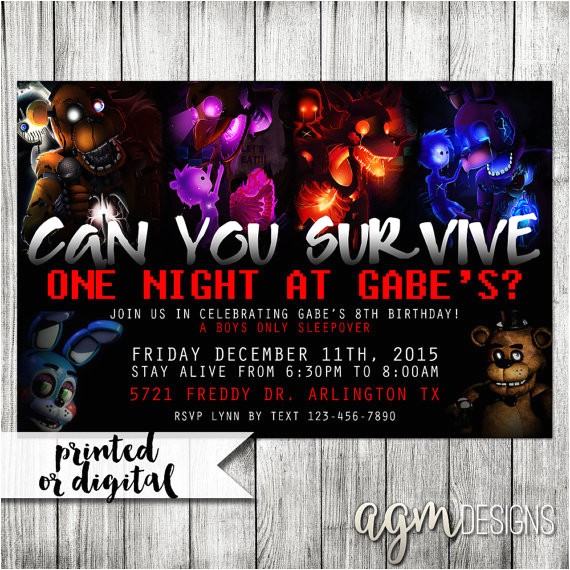5 Nights at Freddy S Birthday Invitations Five Nights at Freddys Invitation Five by Agmprintabledesigns 5 Nights at Freddy S Birthday Invitations Five Nights at Freddys Invitation Five by Agmprintabledesigns