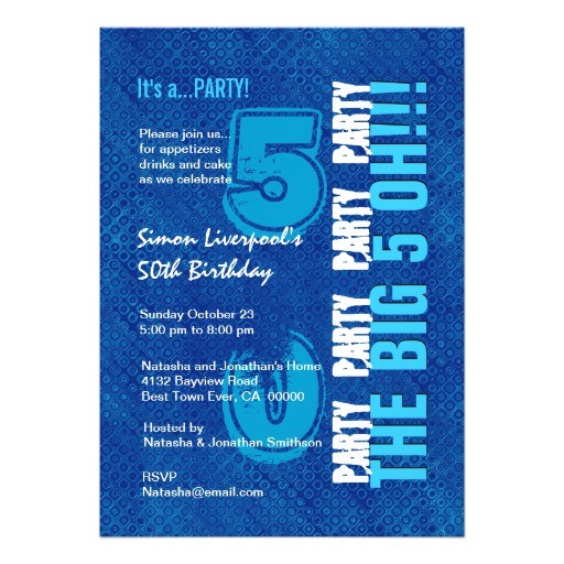 50th Birthday Invitation Ideas for Him 50th Birthday for Him Royal Blue and Aqua W1503 5×7 Paper