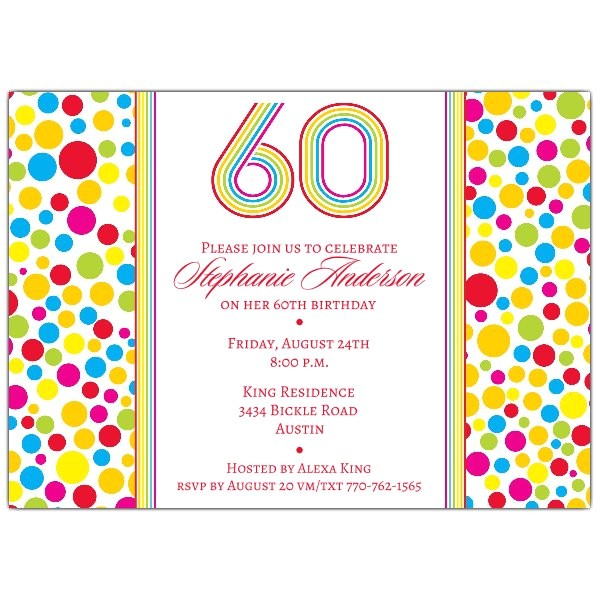 60th Birthday Brunch Invitations Colorful Dots 60th Birthday Invitations Paperstyle