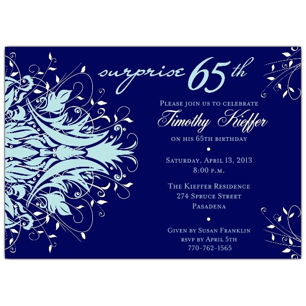 65th Birthday Invitation Verses andromeda Navy Surprise 65th Birthday Invitations Paperstyle