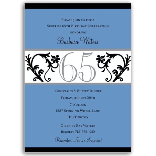 65th Birthday Invitation Verses Elegant Vine Blue 65th Birthday Milestone Invitations