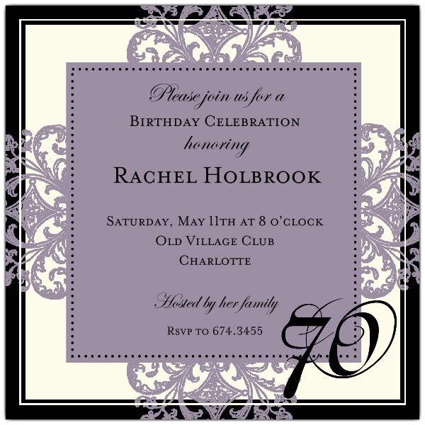 70th Birthday Invitation Wording Examples Decorative Square Border Eggplant 70th Birthday 70th Birthday Invitation Wording Examples Decorative Square Border Eggplant 70th Birthday