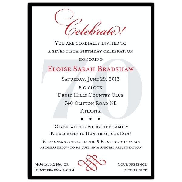 70th Birthday Invitation Wordings Classic 70th Birthday Celebrate Party Invitations