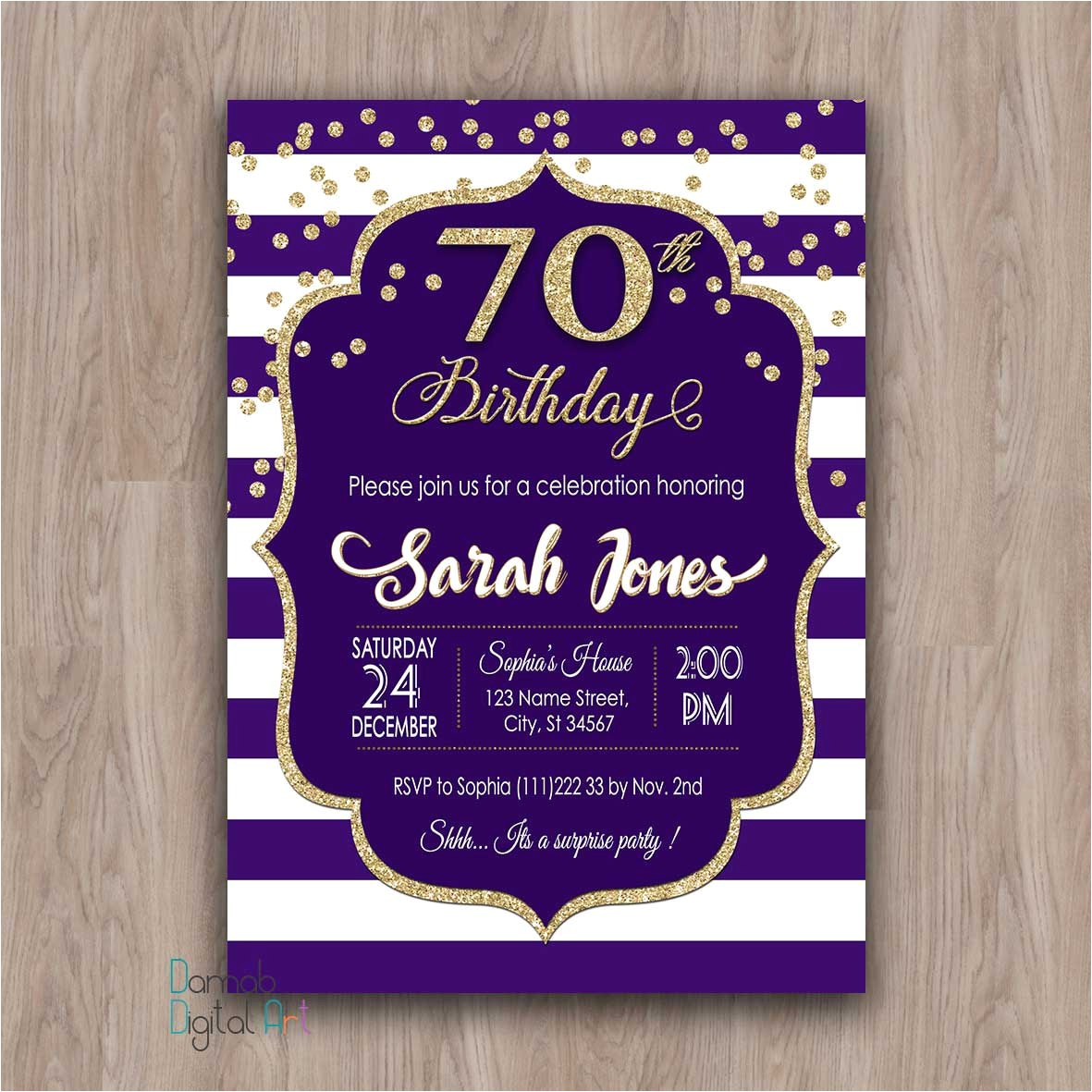 70th Birthday Invitations for Female 70th Birthday Invitation 70th Birthday Party Invitations
