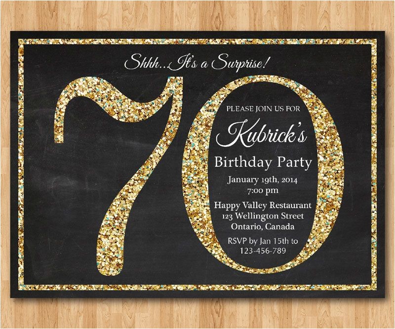 70th Birthday Invitations for Her 70th Birthday Invitation Gold Glitter Birthday Party
