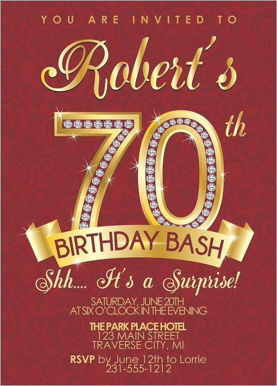 70th Birthday Invitations for Her Milestone Birthday Invitation Surprise 70th Birthday