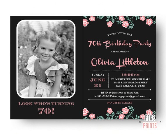 70th Birthday Invitations for Her Photo Birthday Invitation 70th Birthday Invitation