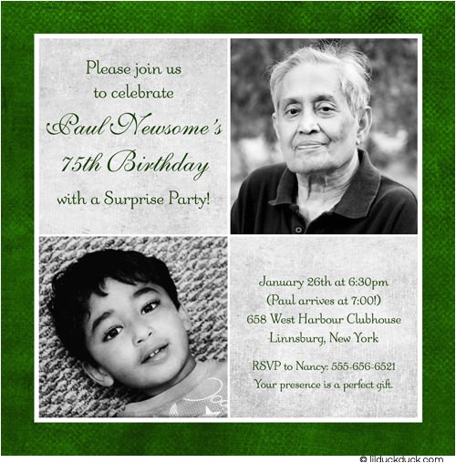 75th Birthday Party Invitation Ideas 75th Birthday Invitation Green & Gray Party Two S