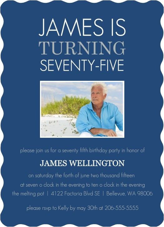 75th Birthday Party Invitation Templates Navy and Grey 75th Birthday Invitation