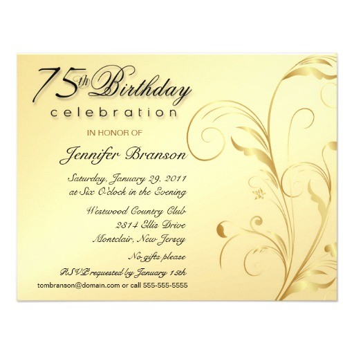 75th Birthday Party Invitation Templates Personalized 75th Invitations