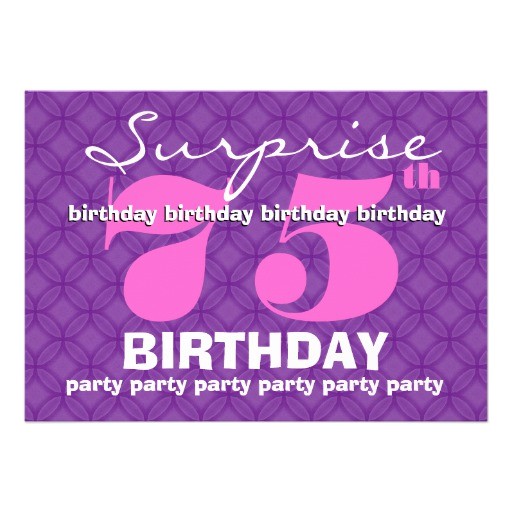 75th Surprise Birthday Invitations 75th Surprise Purple Birthday Party S454 5×7 Paper