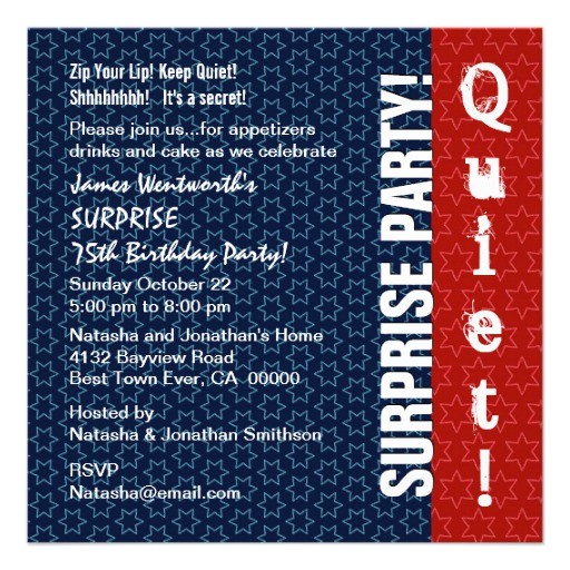 75th Surprise Birthday Invitations Surprise 75th Birthday Modern Red White Blue Star 5 25×5