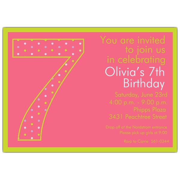 7th Birthday Invitation Card Printable 7th Birthday Girl Dots Invitations Paperstyle 7th Birthday Invitation Card Printable 7th Birthday Girl Dots Invitations Paperstyle