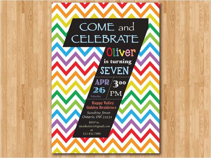 7th Birthday Invitation Card Printable Rainbow 7th Birthday Invitation Colorful Chevron Birthday 7th Birthday Invitation Card Printable Rainbow 7th Birthday Invitation Colorful Chevron Birthday