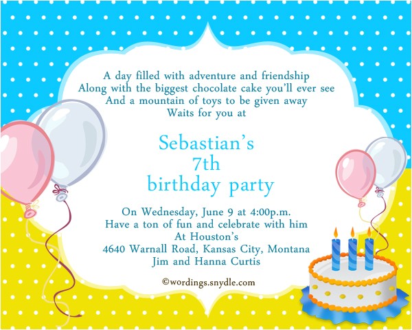 7th Birthday Invitation Sample 7th Birthday Party Invitation Wording Wordings and Messages