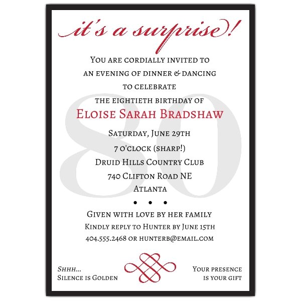 80th Birthday Invitation Sample Classic 80th Birthday Red Surprise Invitations Paperstyle 80th Birthday Invitation Sample Classic 80th Birthday Red Surprise Invitations Paperstyle