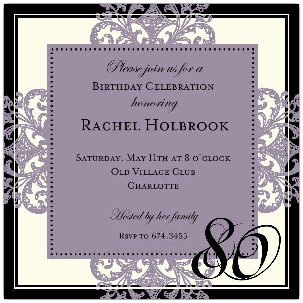 80th Birthday Invitation Wording Decorative Square Border Eggplant 80th Birthday