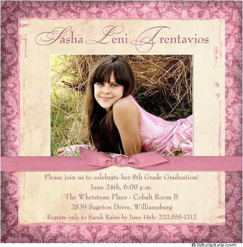 8th Grade Graduation Party Invitation Wording Damask 8th Grade Graduation Card Photo Pink Ceremony