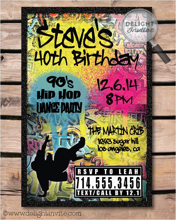 90s Party Invitation Template 80 S 90 S Hip Hop Graffiti Birthday Invitations by