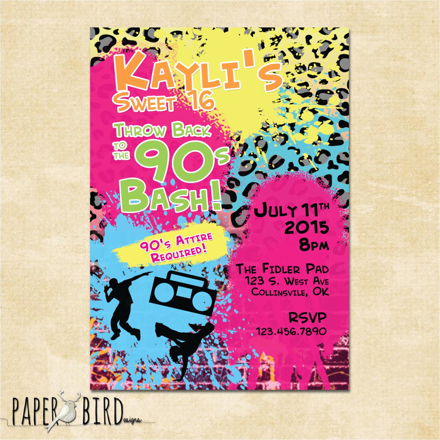 90s Party Invitation Template 90s Throwback Birthday Invitation Custom Invite Printable