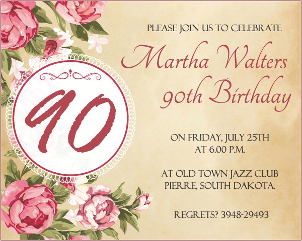 90th Birthday Party Invitations Templates Free 90th Birthday Invitation Wording 365greetings Com