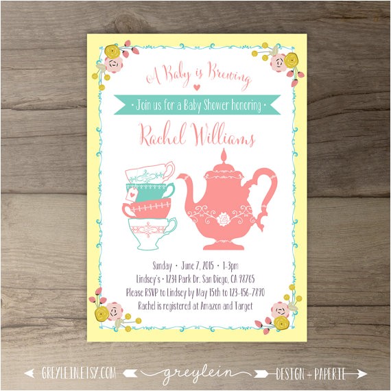 A Baby is Brewing Tea Party Baby Shower Invitations A Baby is Brewing Tea Party Baby Shower Invitations Flowers