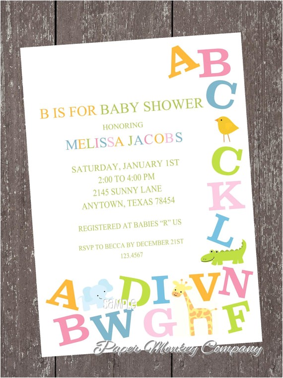 Abc Baby Shower Invitations Alphabet Baby Shower Invitations