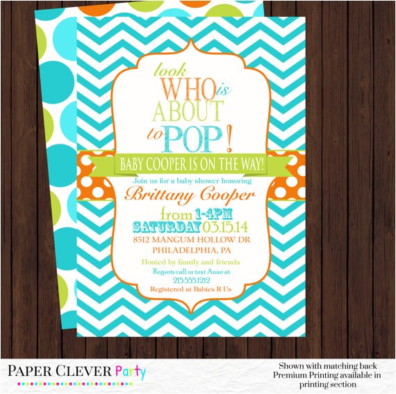 About to Pop Baby Shower Invitations Baby Boy Invitations About to Pop Baby Shower by
