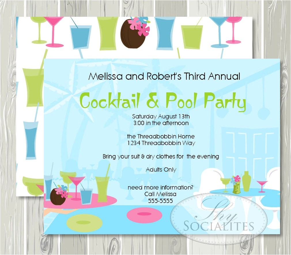 Adult Pool Party Invitations Cocktail Pool Party Invitation Adult Pool Party Cocktail