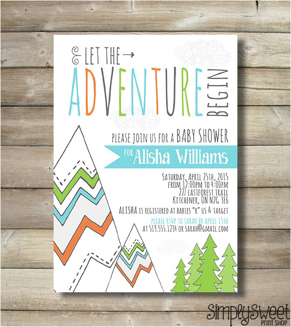 Adventure themed Baby Shower Invitations Adventure Baby Shower Invite Invitation Boy Mountain Trees