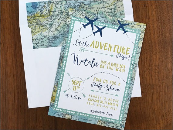 Adventure themed Baby Shower Invitations Adventure Maps Baby Shower Invite Airplanes & Travel theme