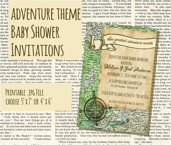 Adventure themed Baby Shower Invitations Adventure or Travel themed Vintage Style Baby Shower