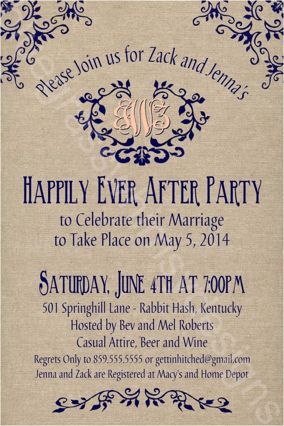 After Elopement Party Invitations Rustic Burlap Linen Post Wedding or Elopement