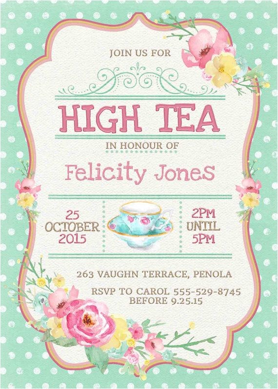 Afternoon Tea Party Invitation Ideas High Tea Invitation Printable for Bridal by