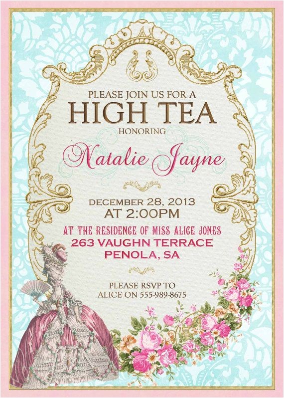 Afternoon Tea Party Invitation Ideas Marie Antoinette High Tea Invitation French Tea Party for