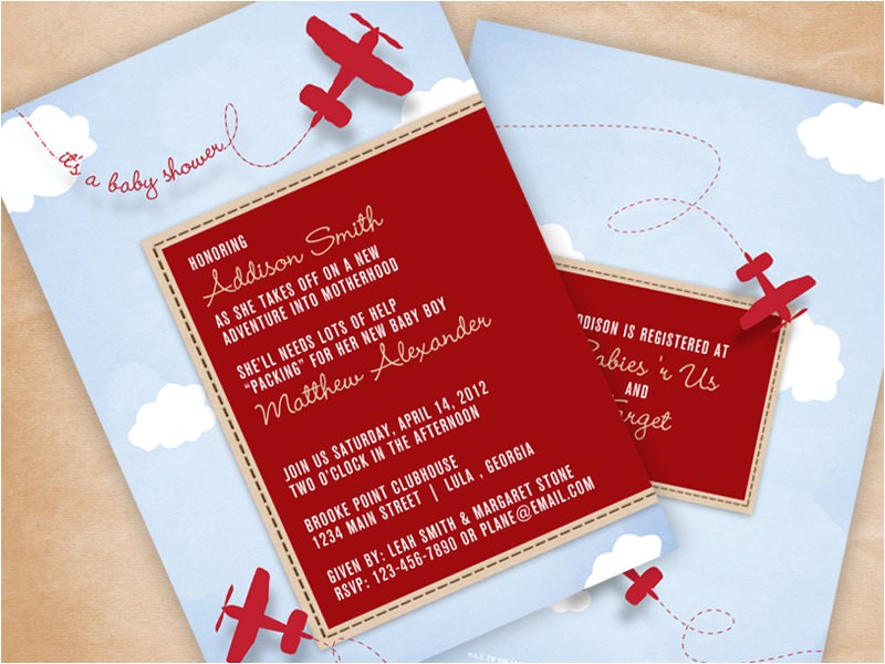 Airplane themed Baby Shower Invitations Airplane Baby Shower Invitation