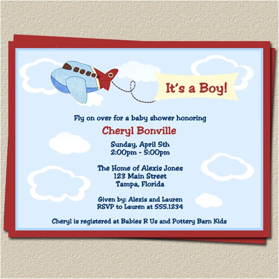 Airplane themed Baby Shower Invitations Airplane Baby Shower Invitations for Plane or by