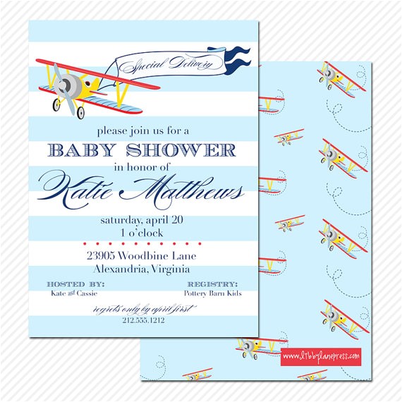 Airplane themed Baby Shower Invitations Vintage Airplane Baby Shower Invitation Pale by Libbylanepress