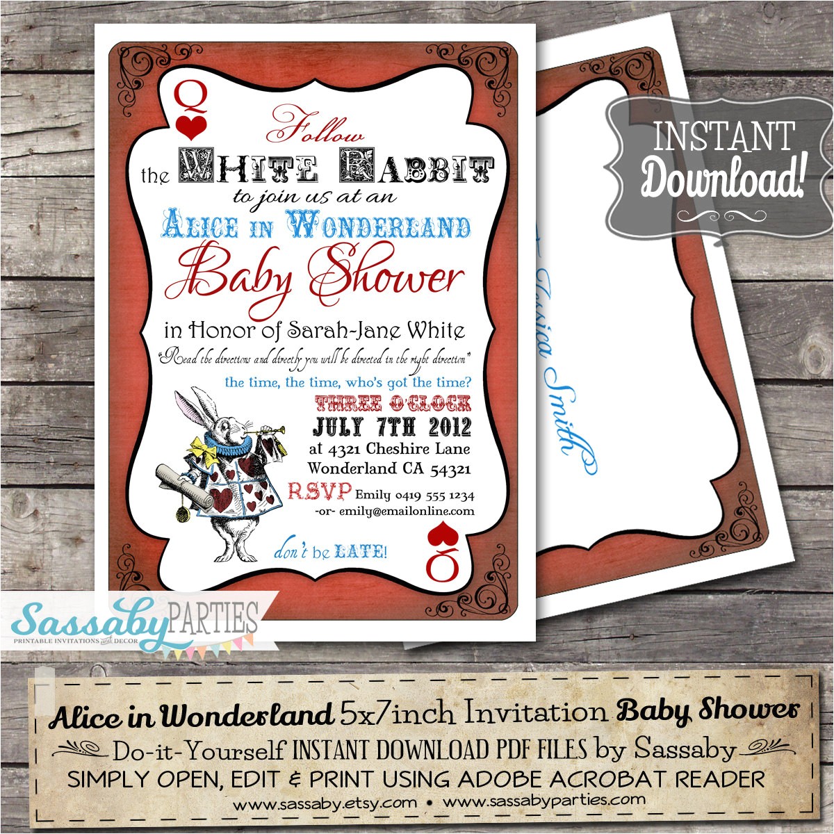 Alice and Wonderland Baby Shower Invitations Alice In Wonderland Baby Shower Invitation Instant Download