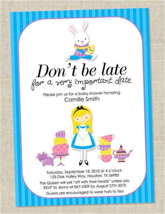 Alice and Wonderland Baby Shower Invitations Alice In Wonderland Invitations Baby Shower by Miragreetings